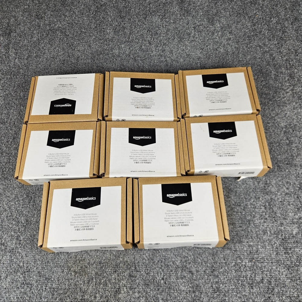 lot of 8 Amazon Basics 3-Button USB Wired‎ Mouse Black B005EJH6RW NEW